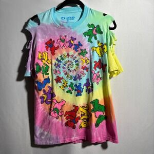 Liquid Blue Grateful Dead Dancing Bears Tie Dye Cutout T Shirt Womens M